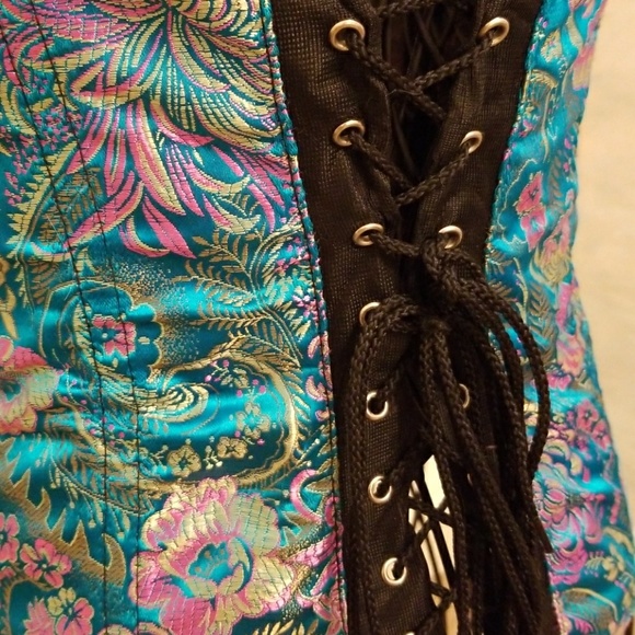 Stunning vintage teal & pink satin jacquard corset from Tesa - Picture 5 of 5